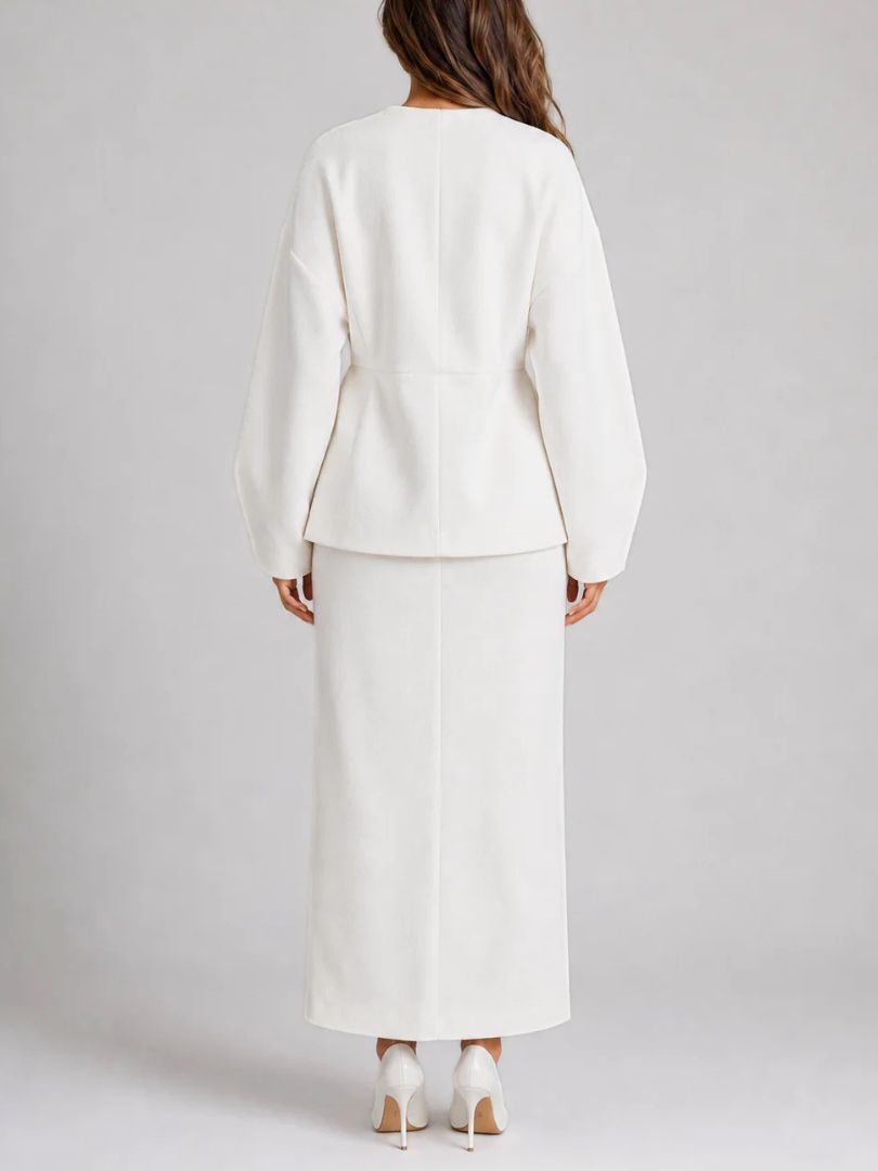 Dames Tweedelig Set met Peplum Blazer en Maxi Kokerrok