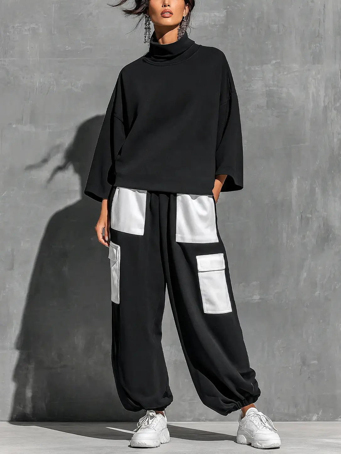 Dames Tweedelige Set met Oversized Sweater en Cargobroek