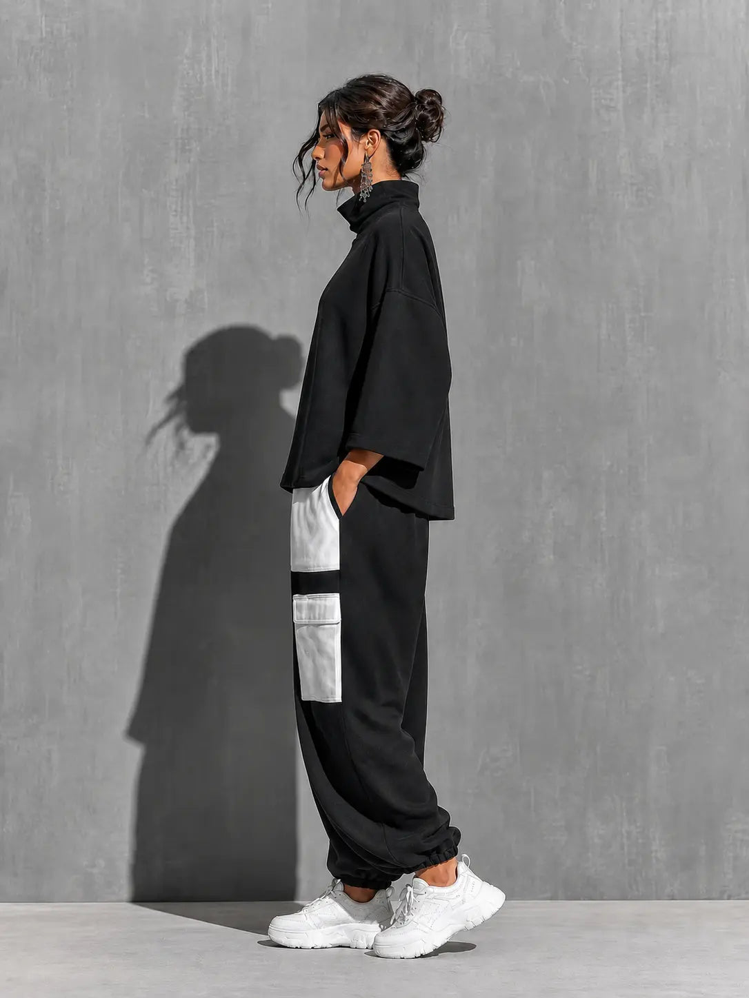 Dames Tweedelige Set met Oversized Sweater en Cargobroek