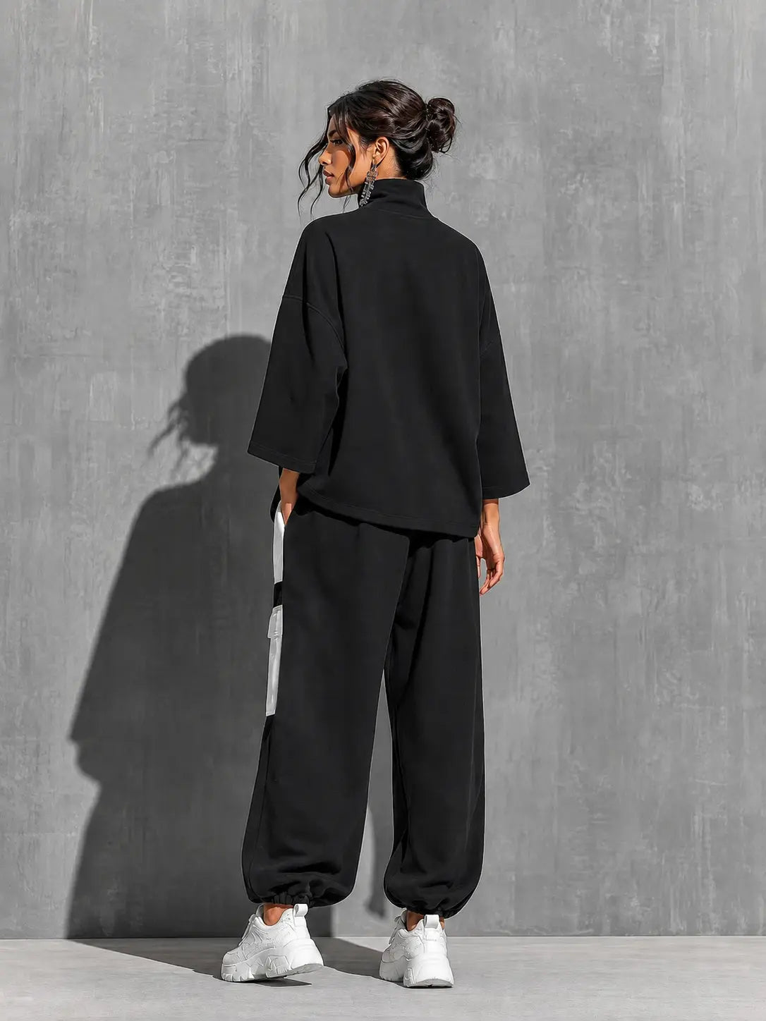 Dames Tweedelige Set met Oversized Sweater en Cargobroek