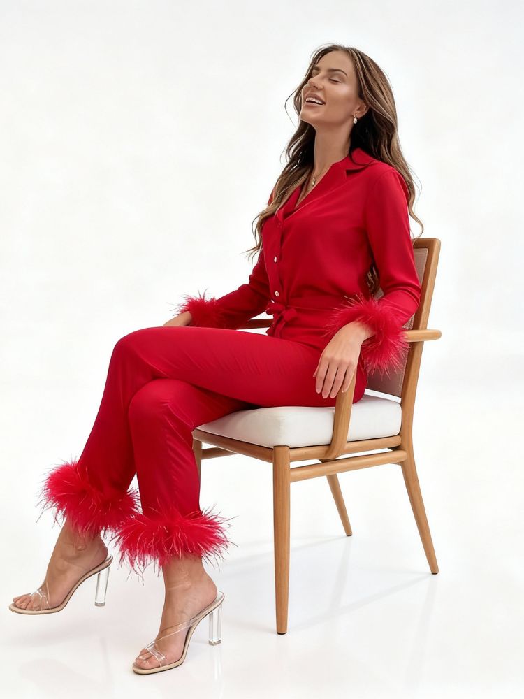 Dames Tweedelige Set met Satijnlook en Veeraccenten