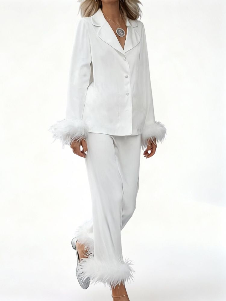 Dames Tweedelige Set met Satijnlook en Veeraccenten