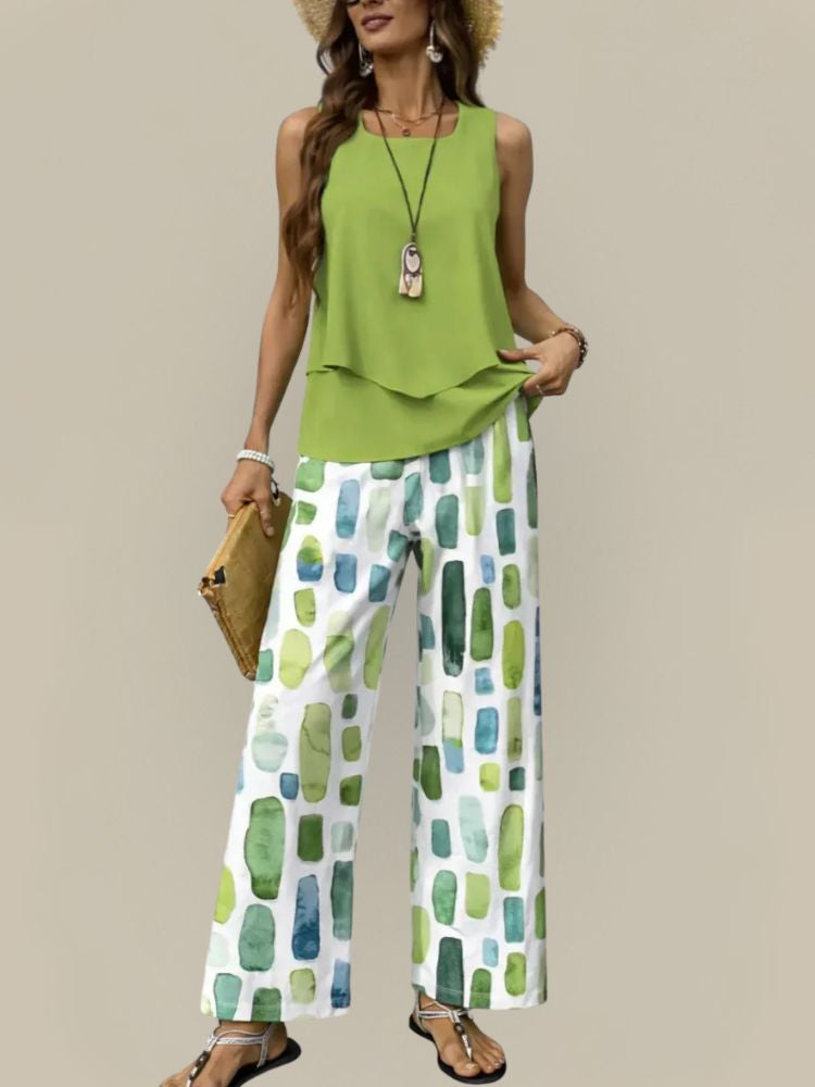 Dames Tweedelige Zomerset met Mouwloze Top en Wijde Broek