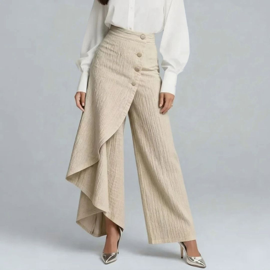 Dames Wijde Jeans met Asymmetrisch Detail en Knoopsluiting