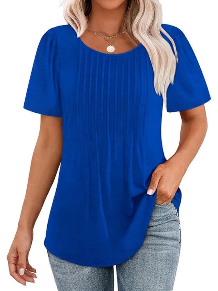 Dames Zomer Shirt met Korte Mouwen en Plooidetail