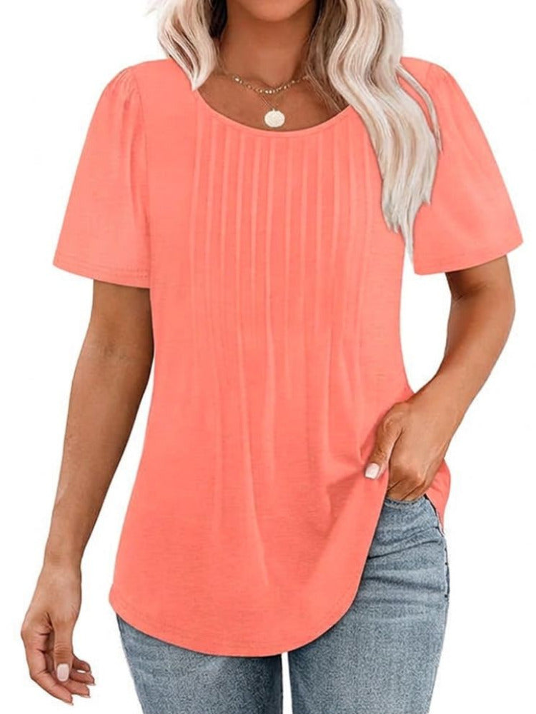 Dames Zomer Shirt met Korte Mouwen en Plooidetail