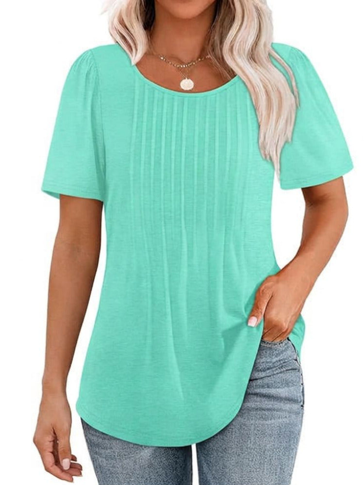 Dames Zomer Shirt met Korte Mouwen en Plooidetail
