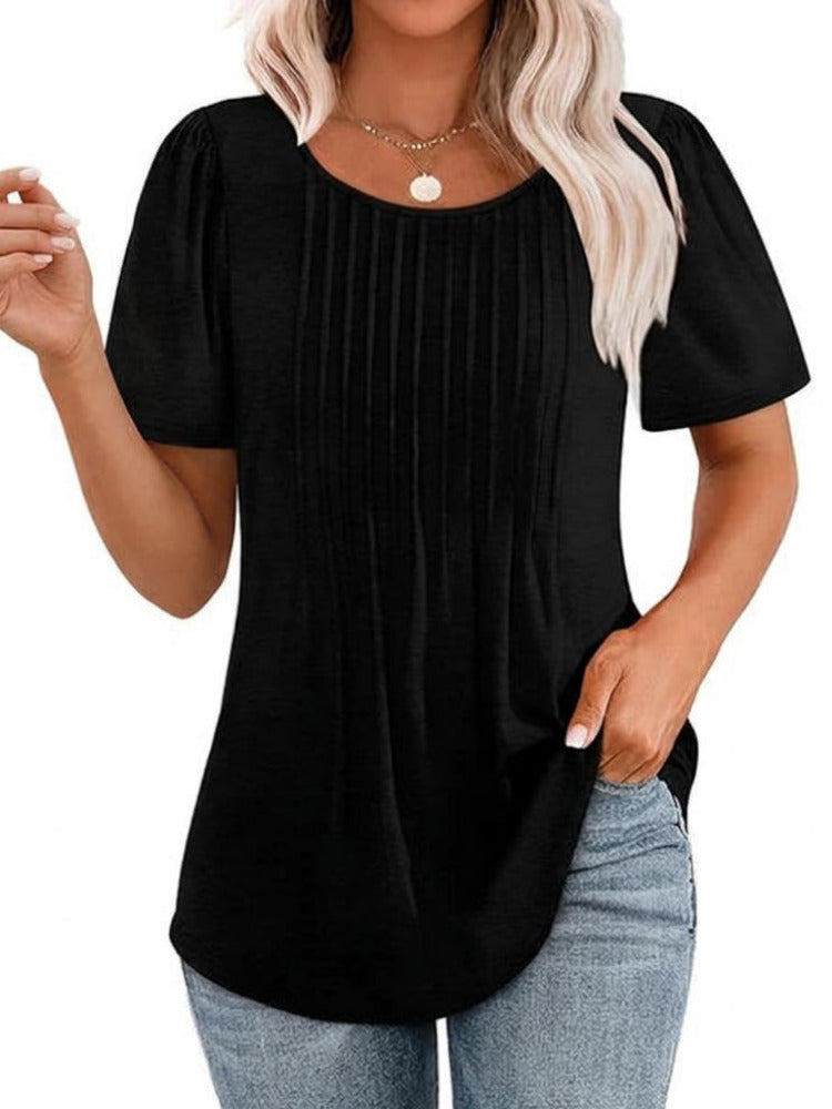 Dames Zomer Shirt met Korte Mouwen en Plooidetail