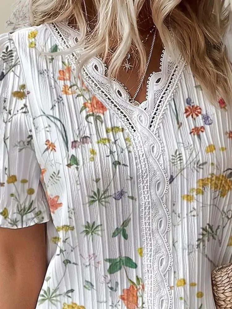 Dames Zomerblouse met Bloemenprint en Kanten Detail
