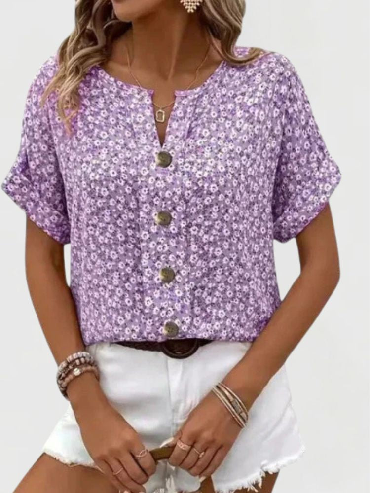 Dames Zomerblouse met Bloemenprint en Knoopsluiting