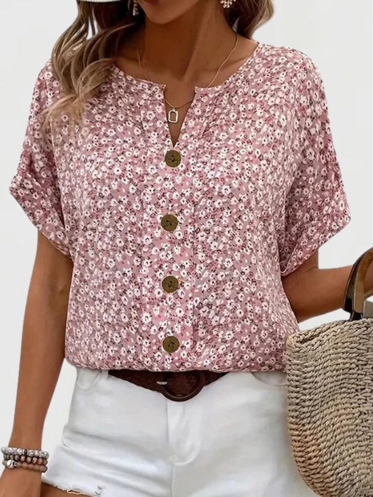 Dames Zomerblouse met Bloemenprint en Knoopsluiting