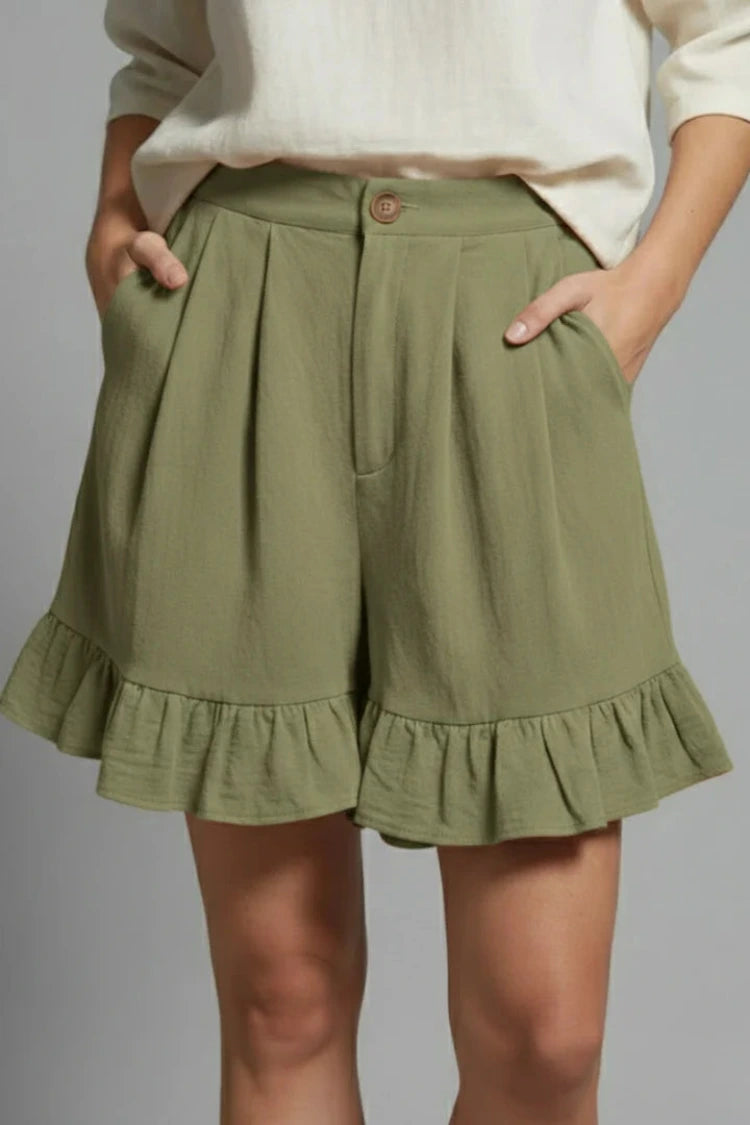 Dames Zomershorts met Hoge Taille en Volantrand