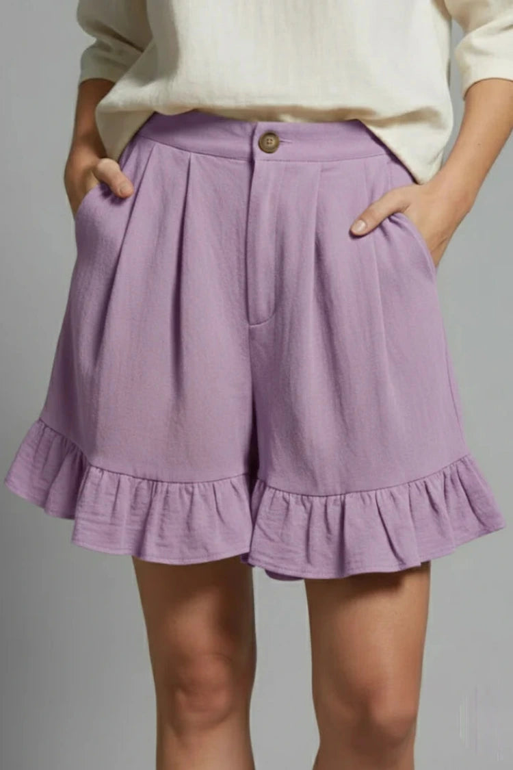 Dames Zomershorts met Hoge Taille en Volantrand