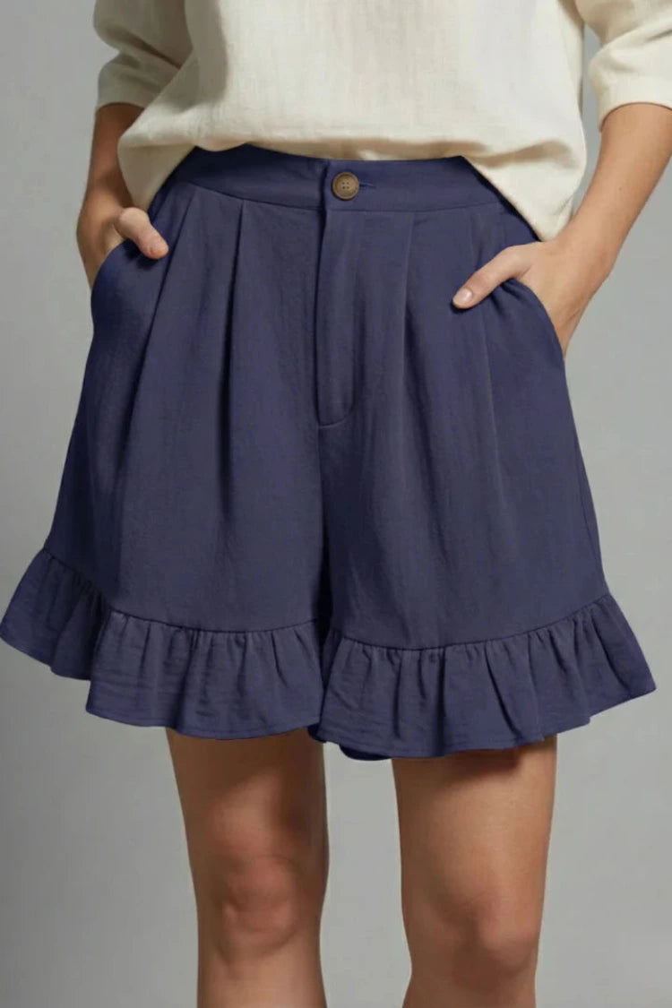 Dames Zomershorts met Hoge Taille en Volantrand