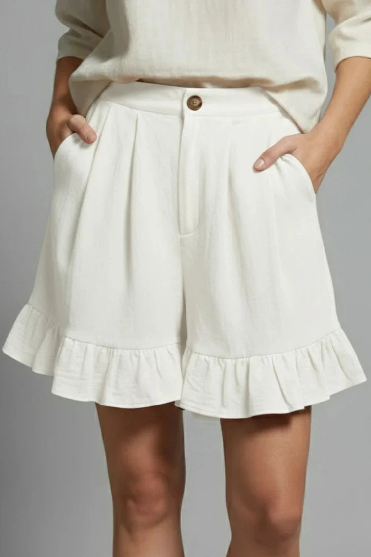 Dames Zomershorts met Hoge Taille en Volantrand