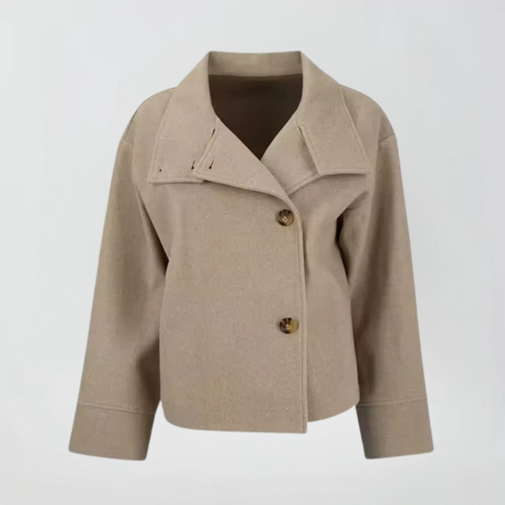 Dames korte jas met opstaande kraag en knoopsluiting