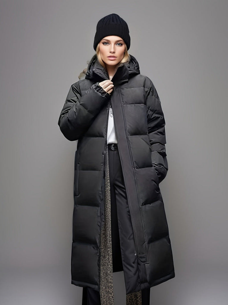 Dames lange parka pufferjas met gewatteerde afwerking