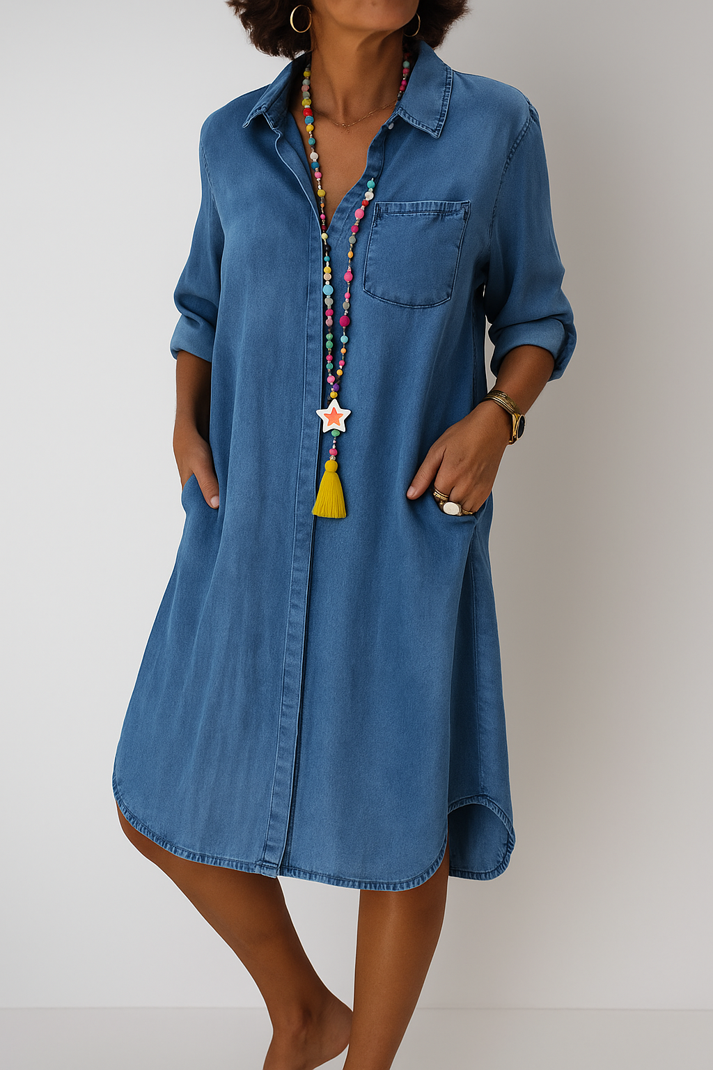 Denim blousejurk met knoopsluiting