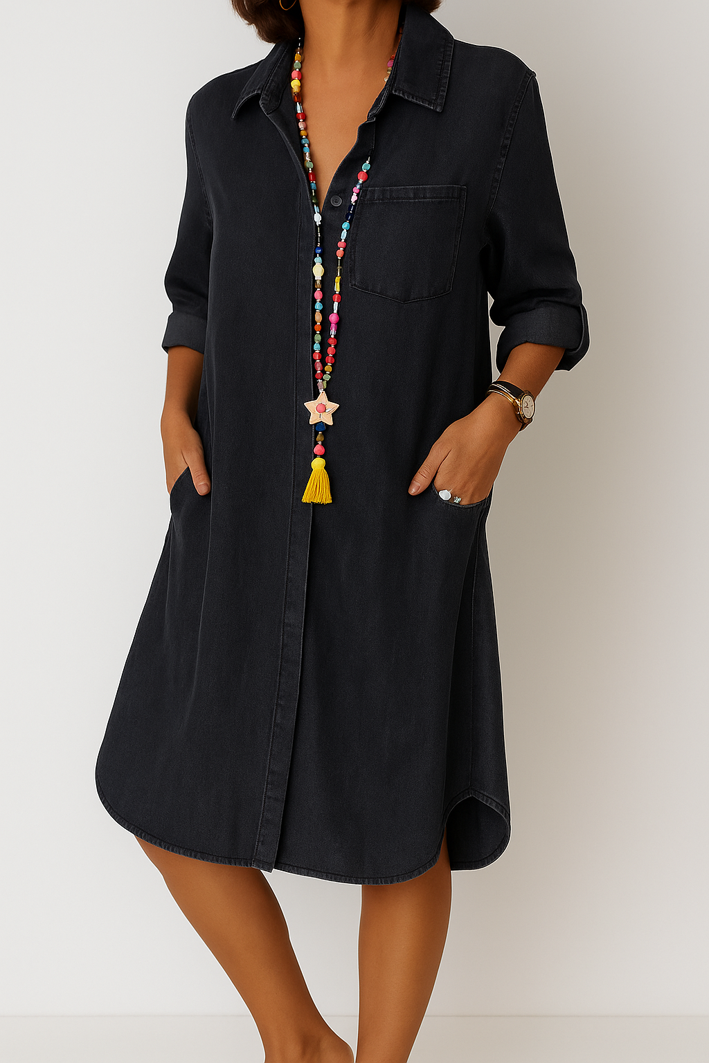 Denim blousejurk met knoopsluiting