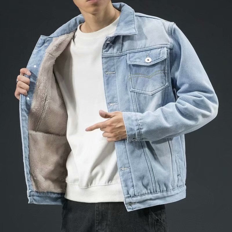 Denimjack met knoopsluiting en borstzakken voor heren