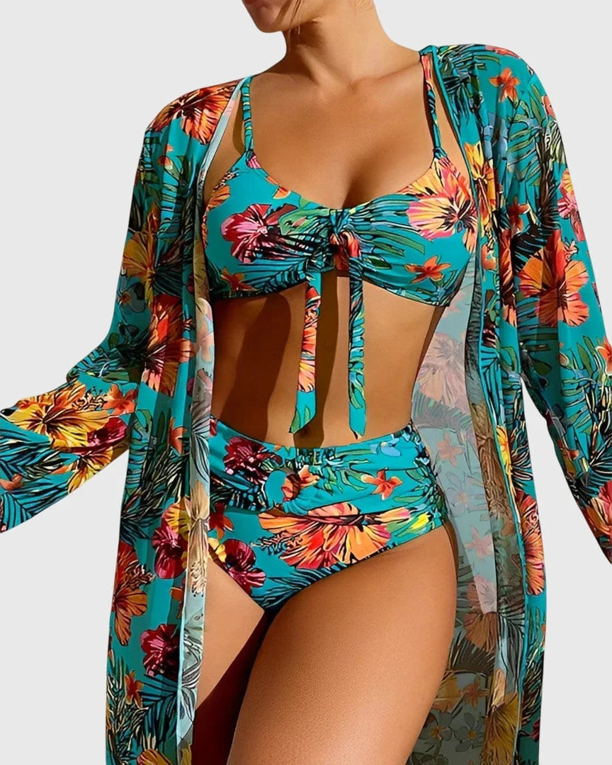 Driedelige Dames Bikini Set met Bloemenprint