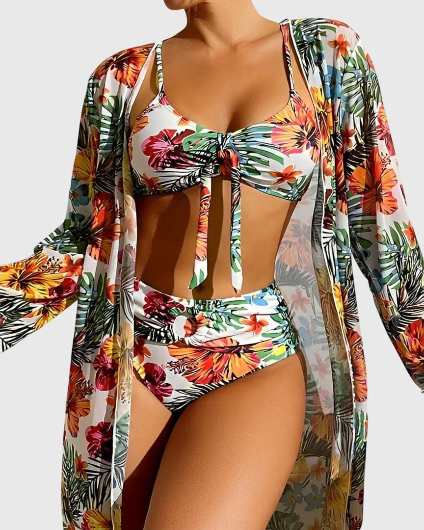 Driedelige Dames Bikini Set met Bloemenprint