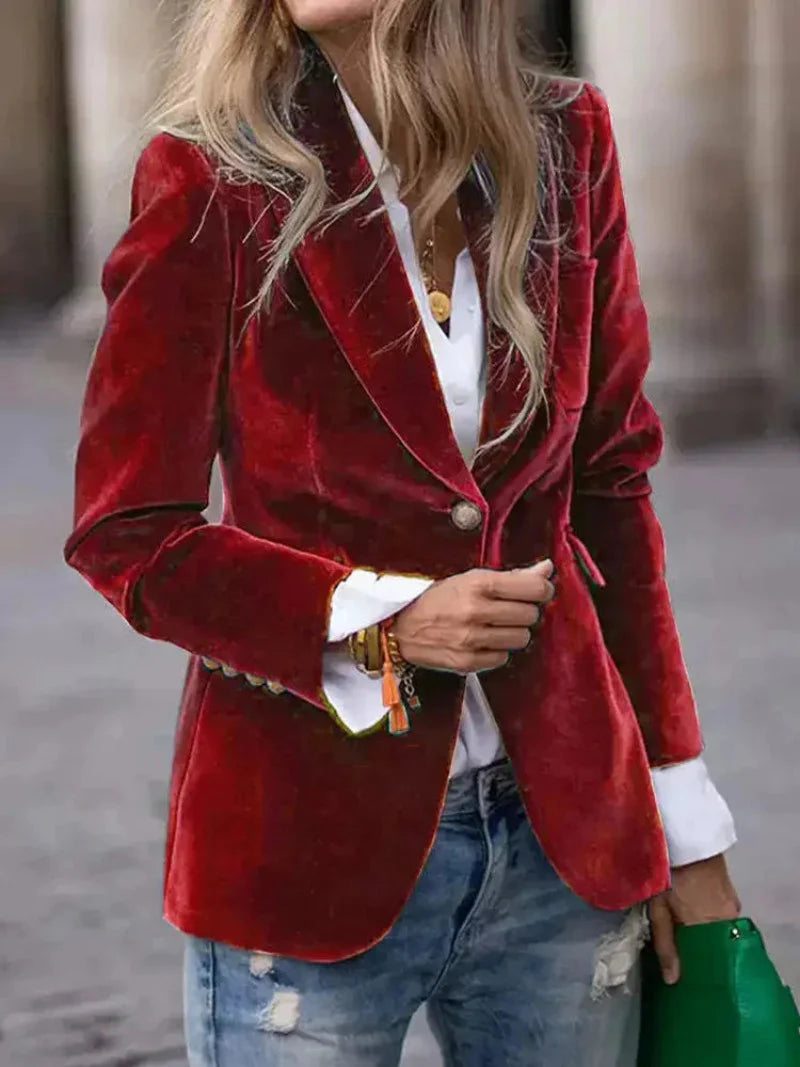 Fluwelen Blazer voor Dames met Gestructureerde Pasvorm