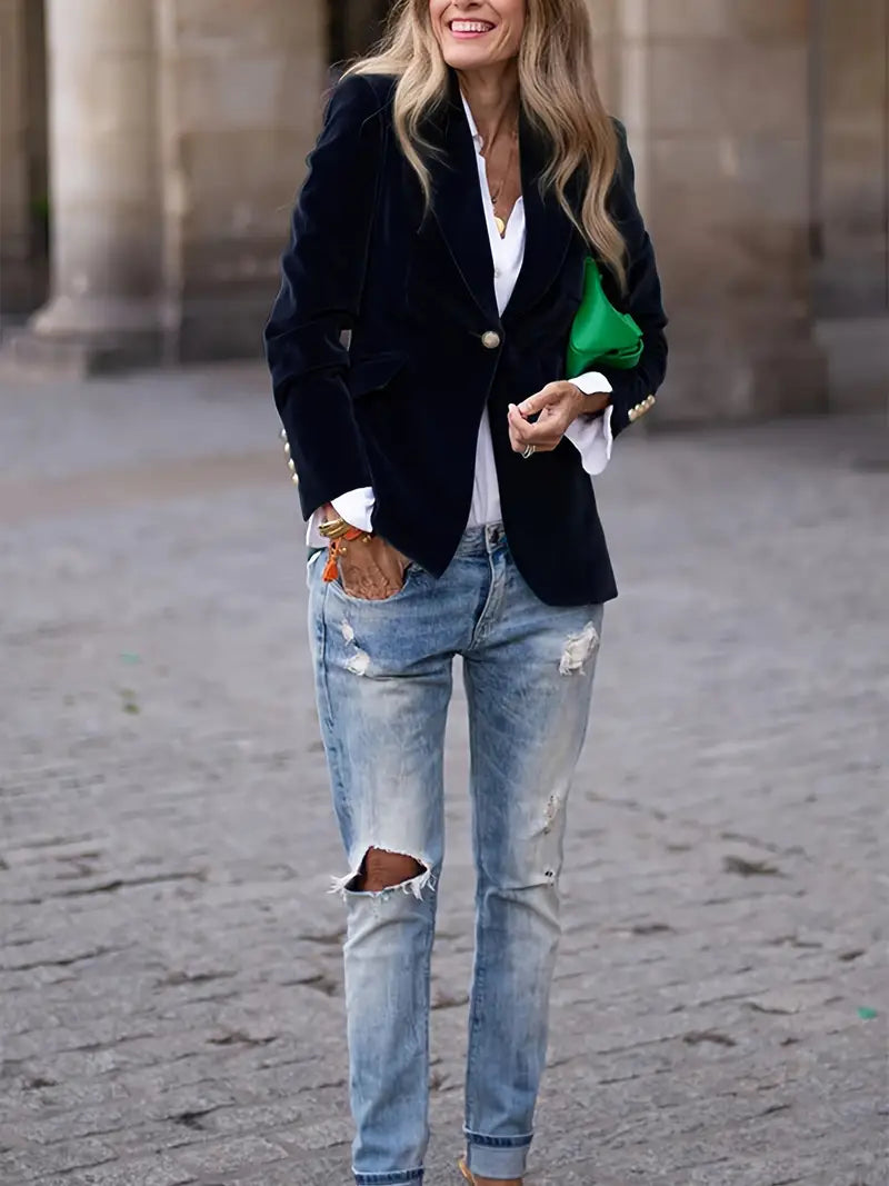 Fluwelen Blazer voor Dames met Gestructureerde Pasvorm