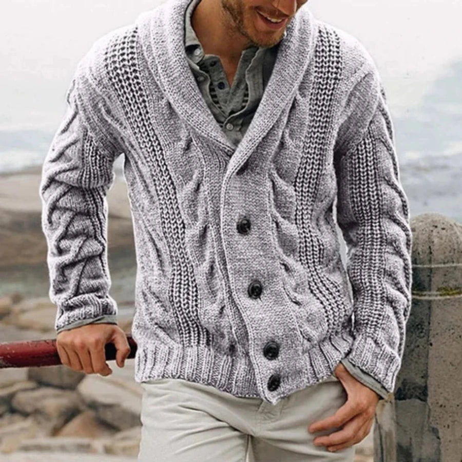 Gebreid Herenvest met Sjaalkraag en Kabelstructuur
