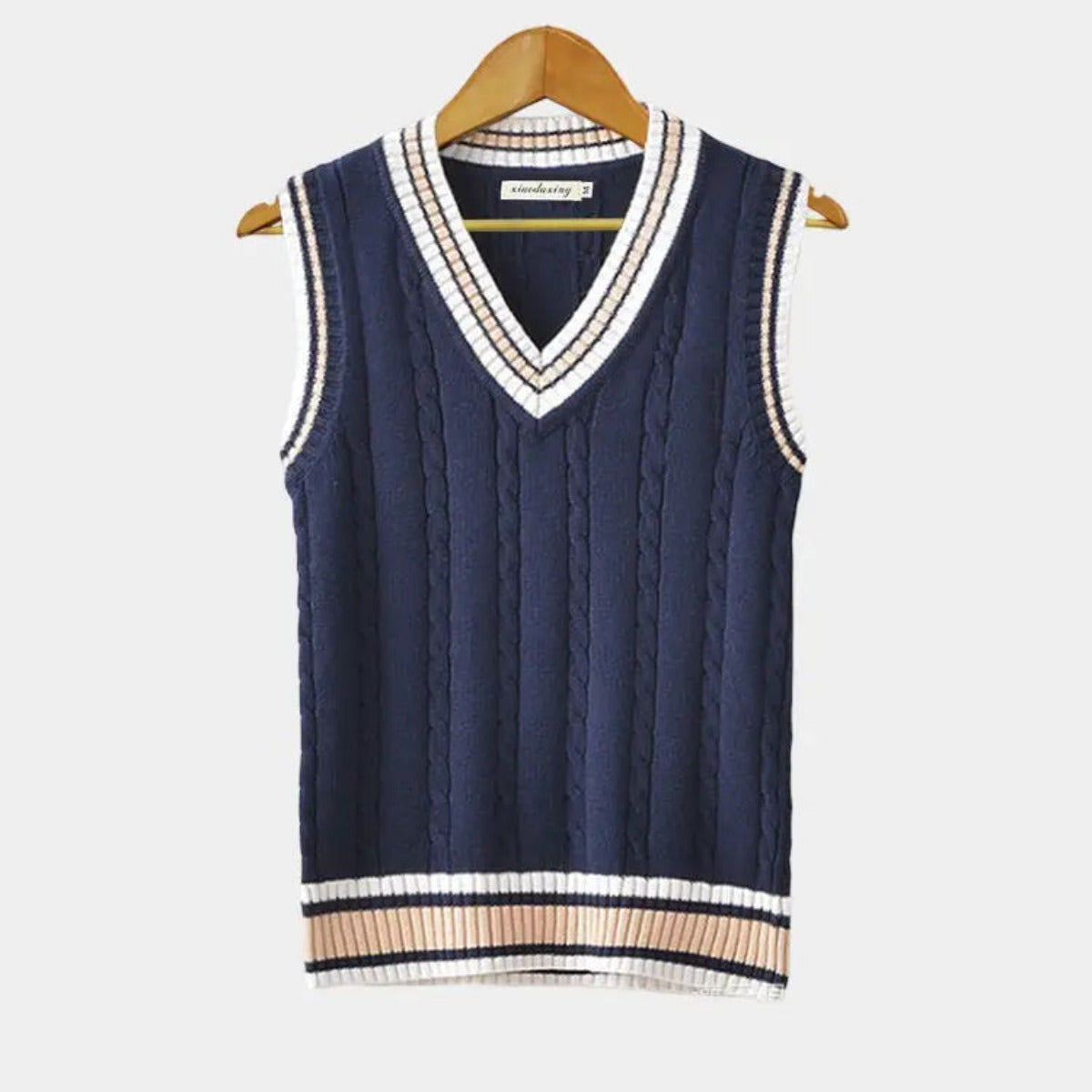 Gebreid sweater vest met V-hals en strepen