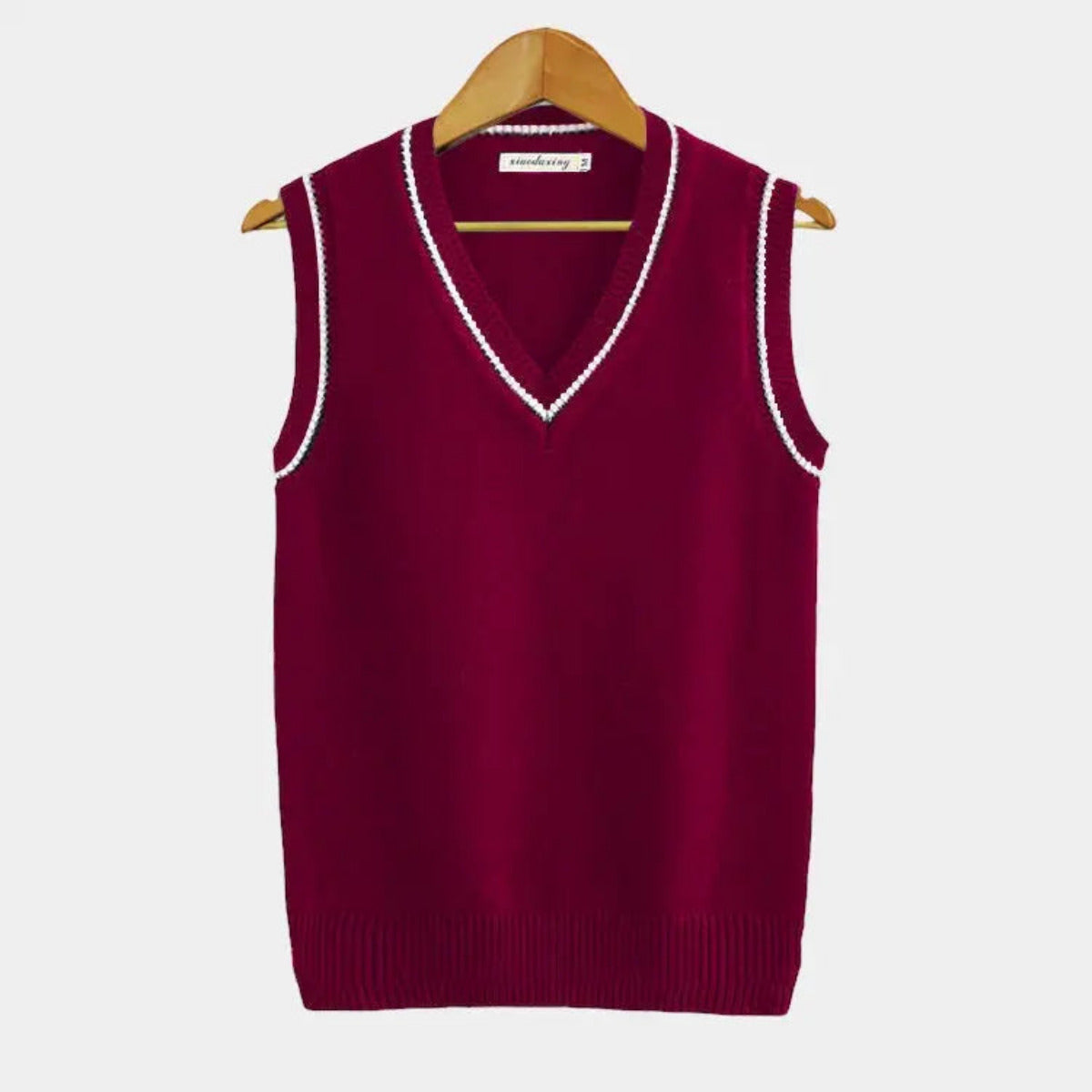 Gebreid sweater vest met V-hals en strepen