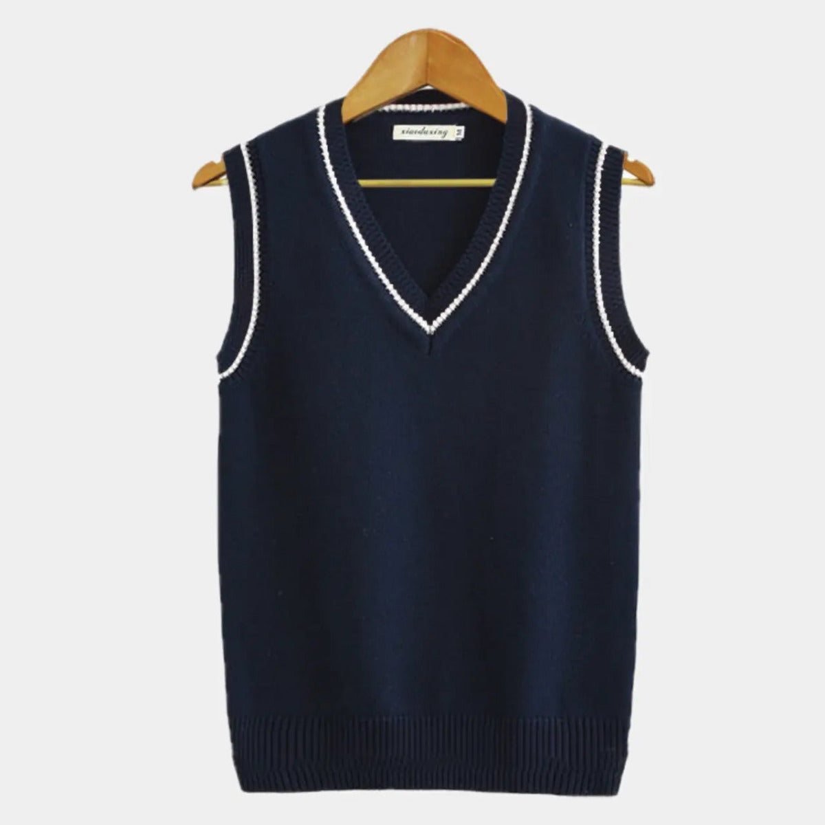 Gebreid sweater vest met V-hals en strepen
