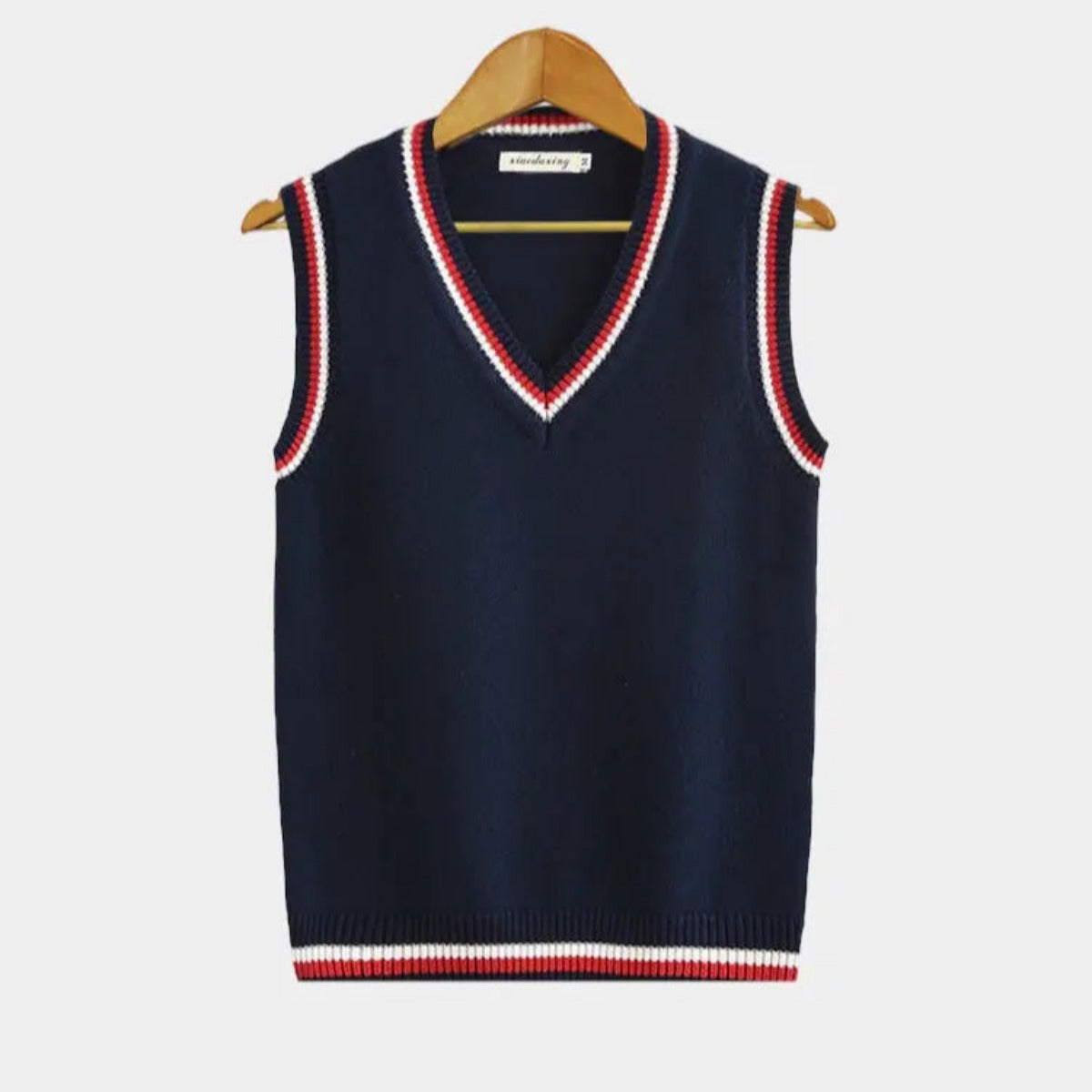 Gebreid sweater vest met V-hals en strepen