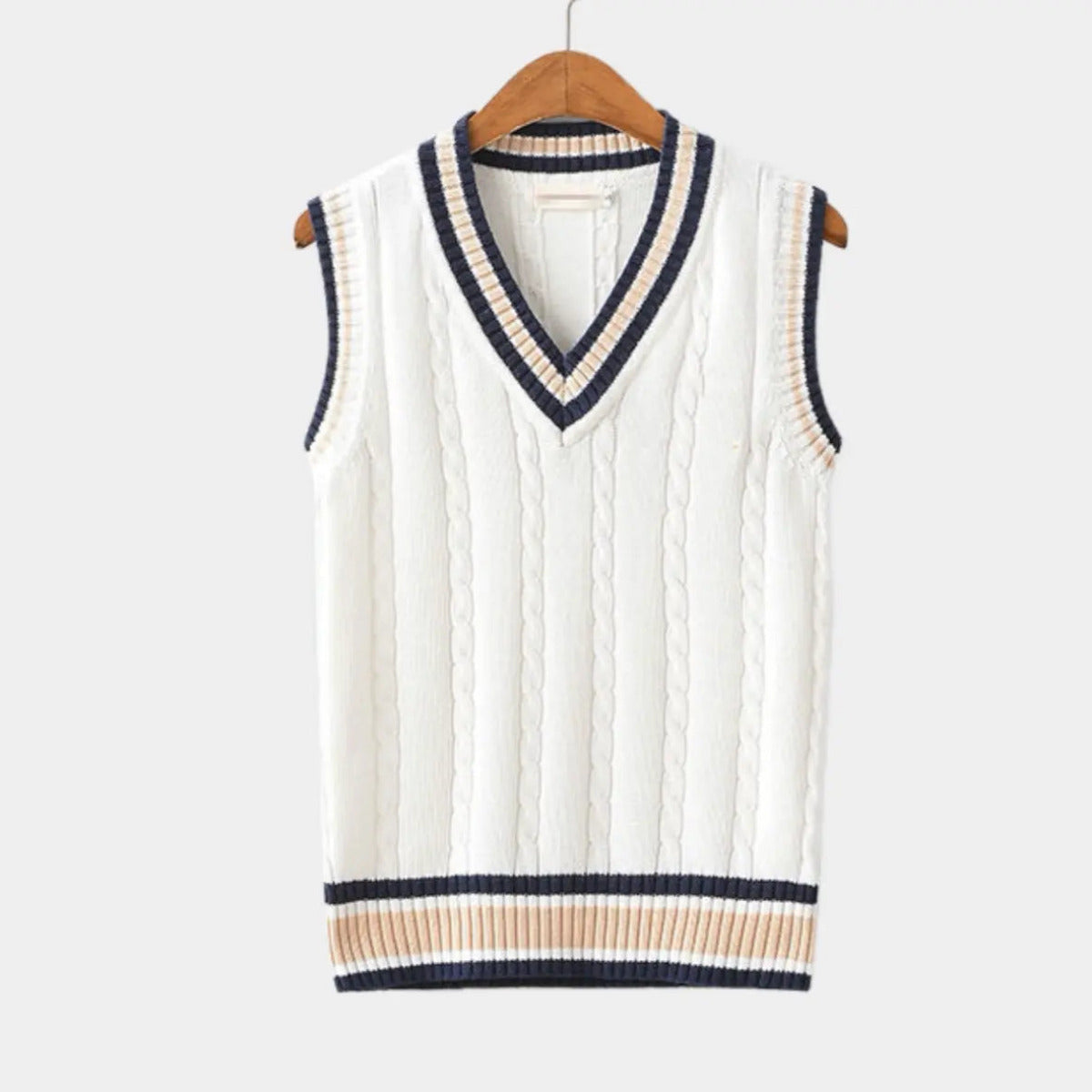 Gebreid sweater vest met V-hals en strepen