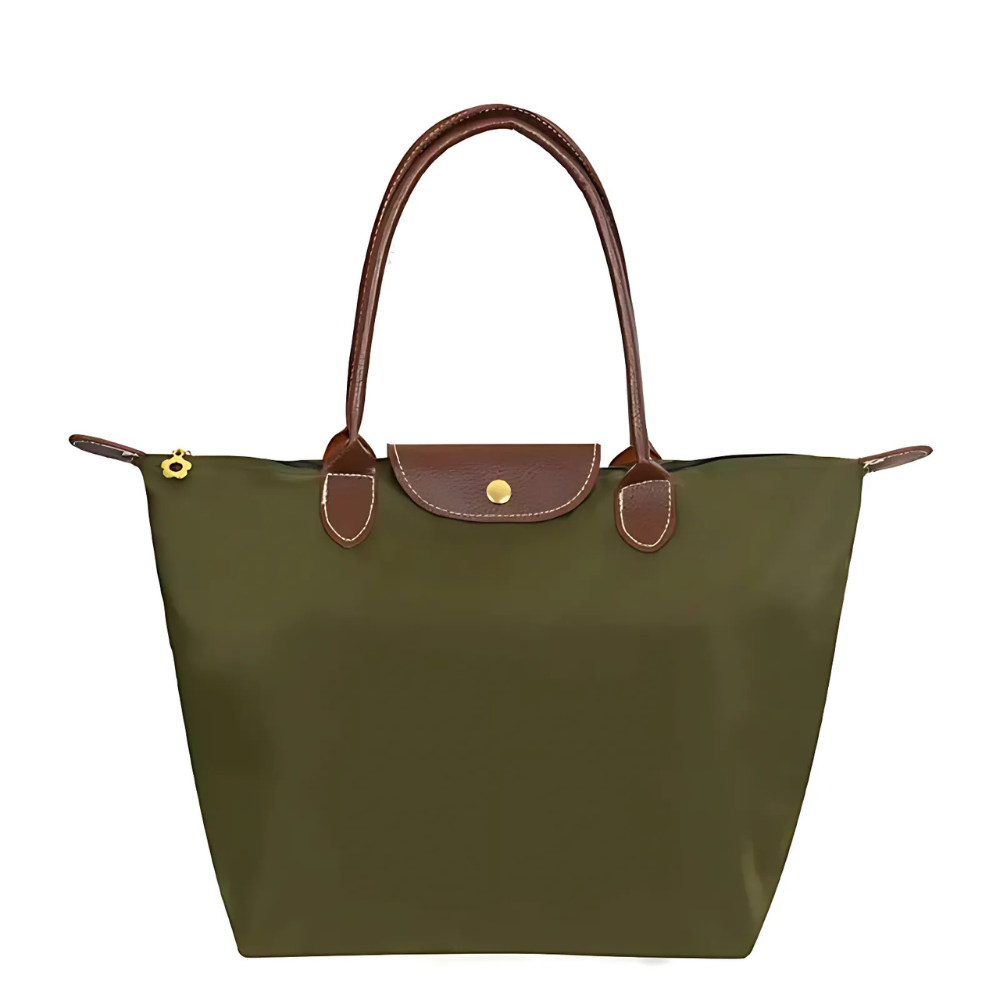 Handtas van nylon met leren schouderbanden voor dames