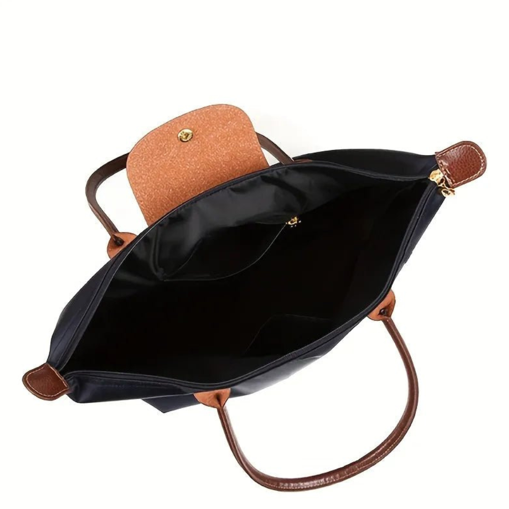Handtas van nylon met leren schouderbanden voor dames