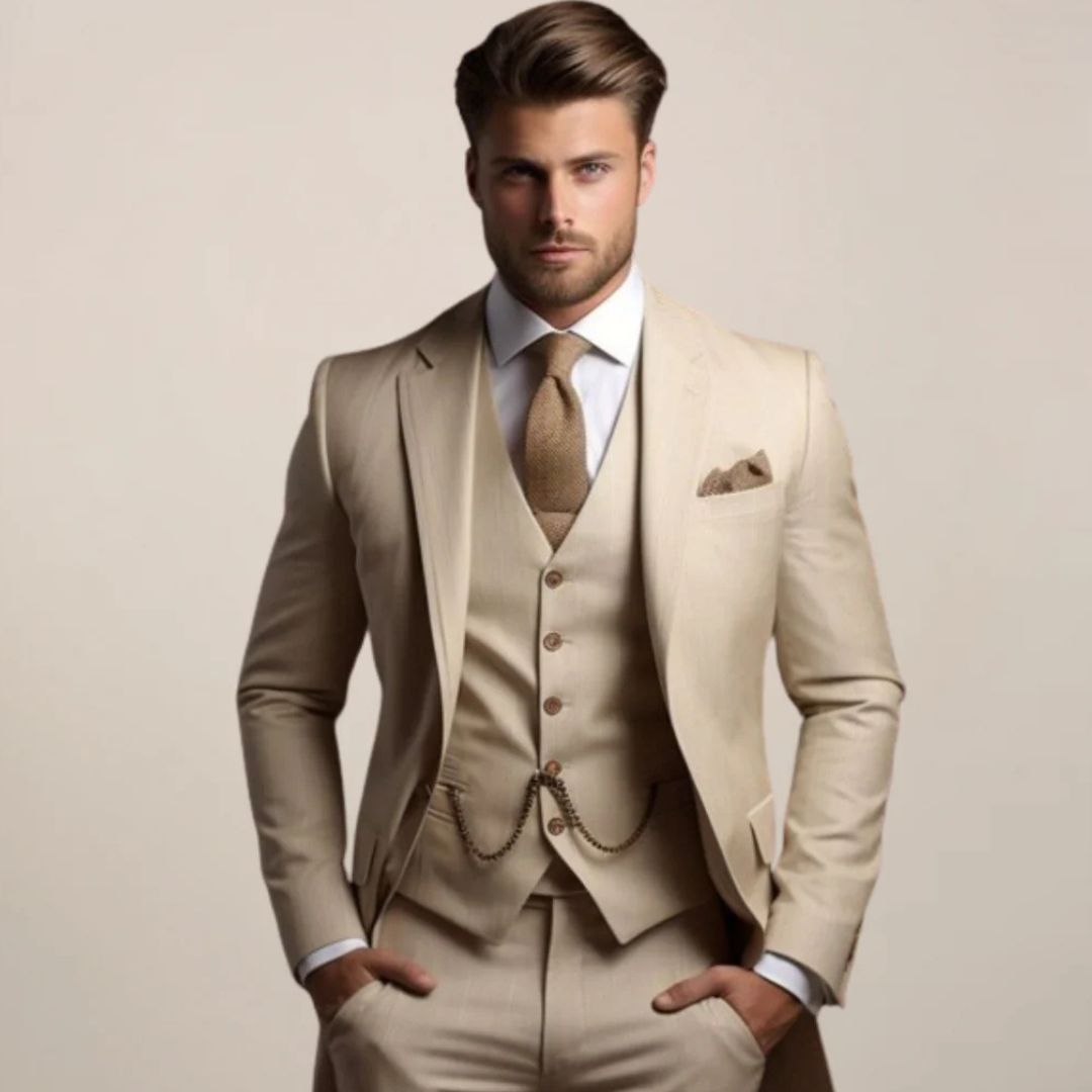 Heren 3-delig Pak met Blazer, Gilet en Broek