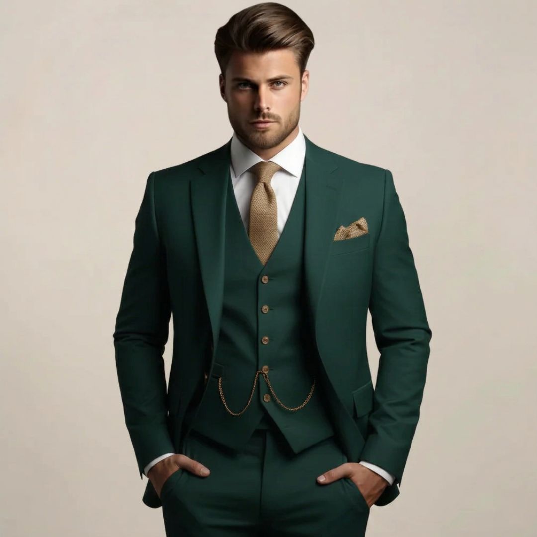 Heren 3-delig Pak met Blazer, Gilet en Broek