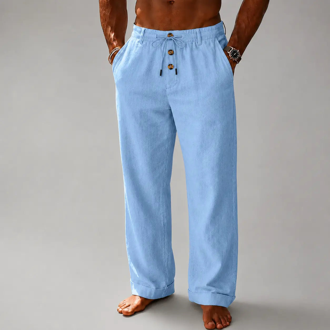 Heren Broek met Knoopsluiting en Wijde Pijpen