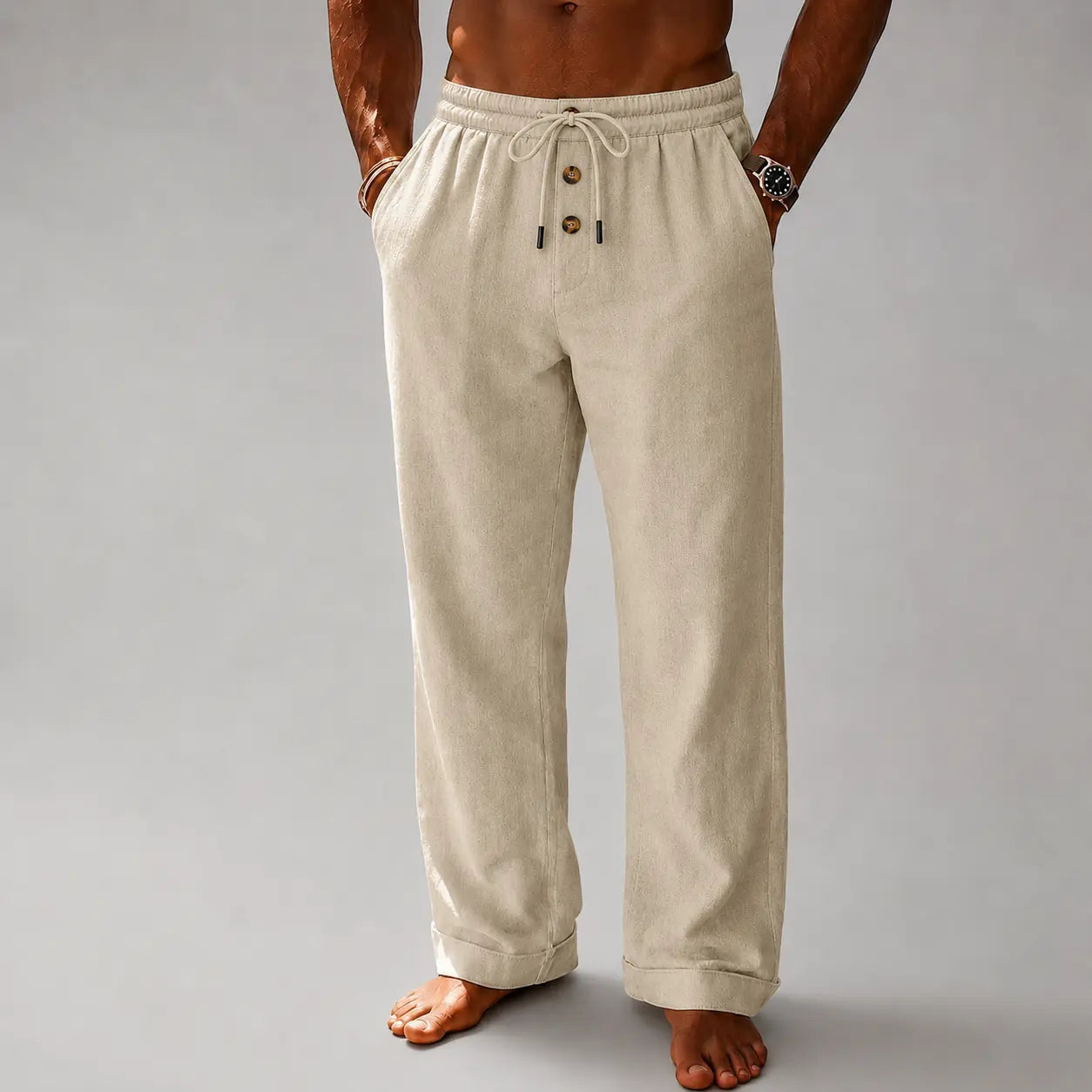 Heren Broek met Knoopsluiting en Wijde Pijpen