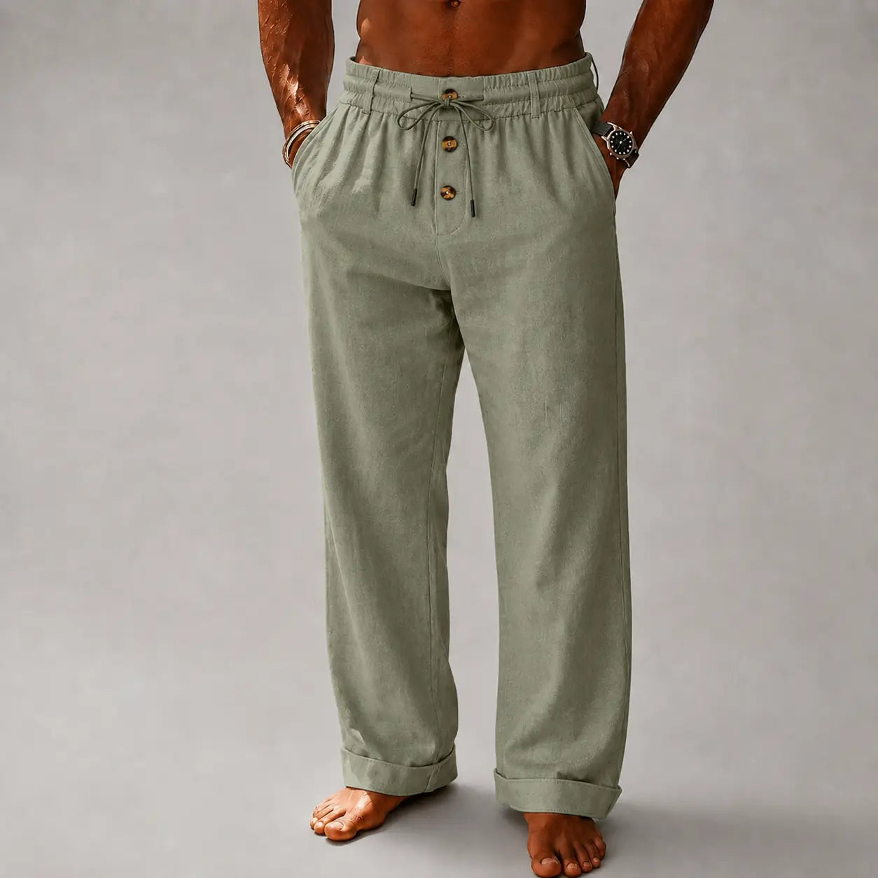 Heren Broek met Knoopsluiting en Wijde Pijpen