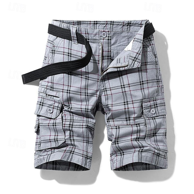 Heren Cargo Short met Geruit Patroon en Klepzakken