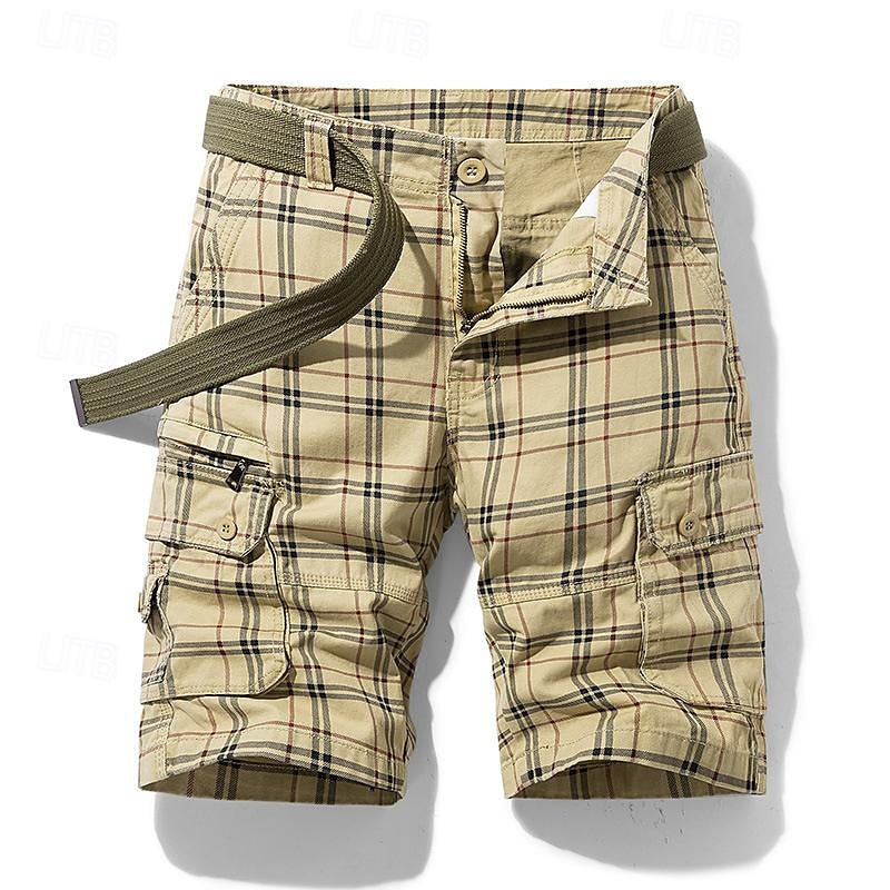 Heren Cargo Short met Geruit Patroon en Klepzakken