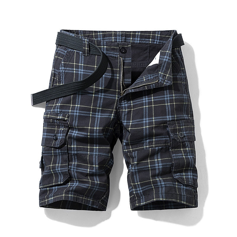 Heren Cargo Short met Geruit Patroon en Klepzakken