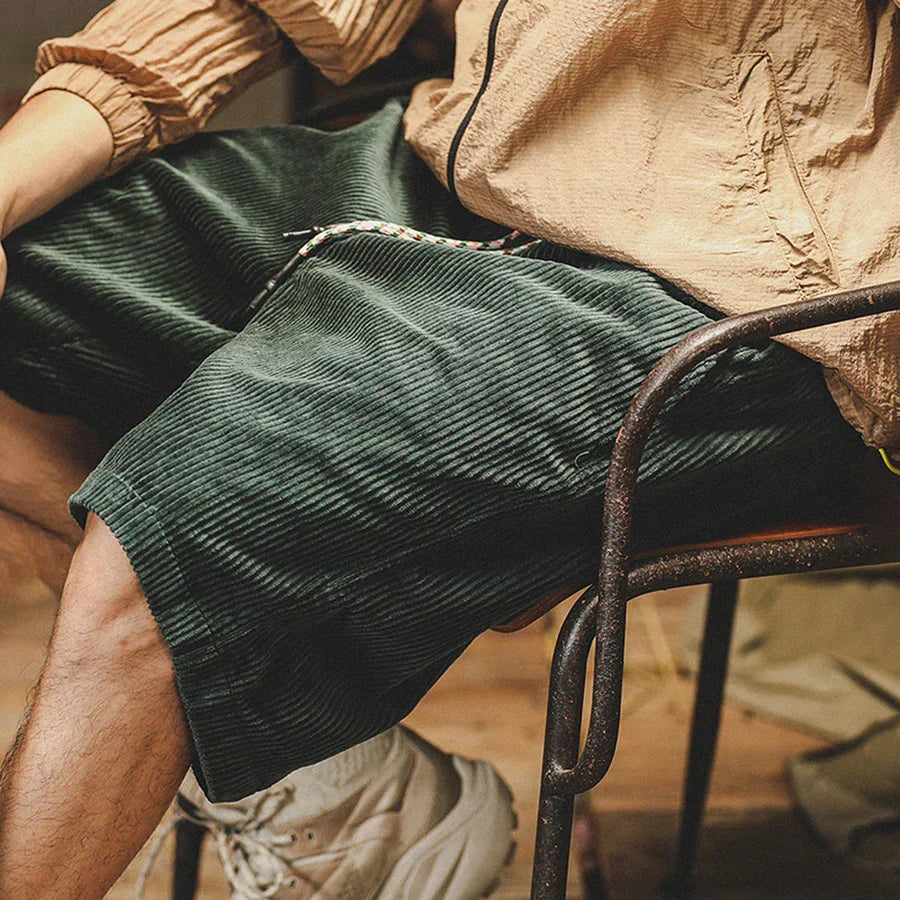 Heren Corduroy Korte Broek met Elastische Tailleband en Trekkoord