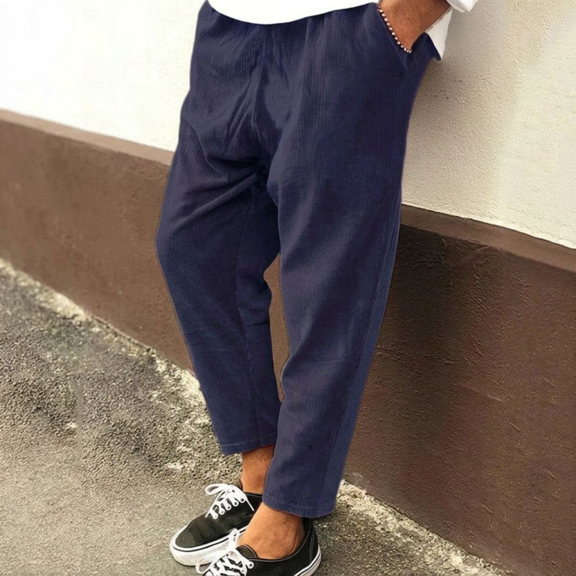 Heren Corduroy Pantalon met Elastische Tailleband en Losse Pasvorm
