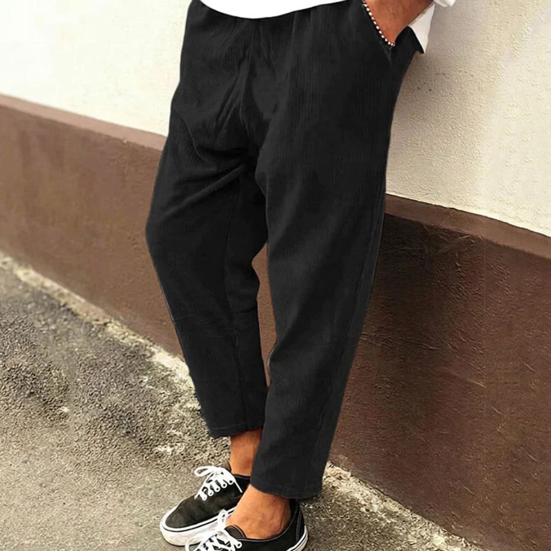 Heren Corduroy Pantalon met Elastische Tailleband en Losse Pasvorm