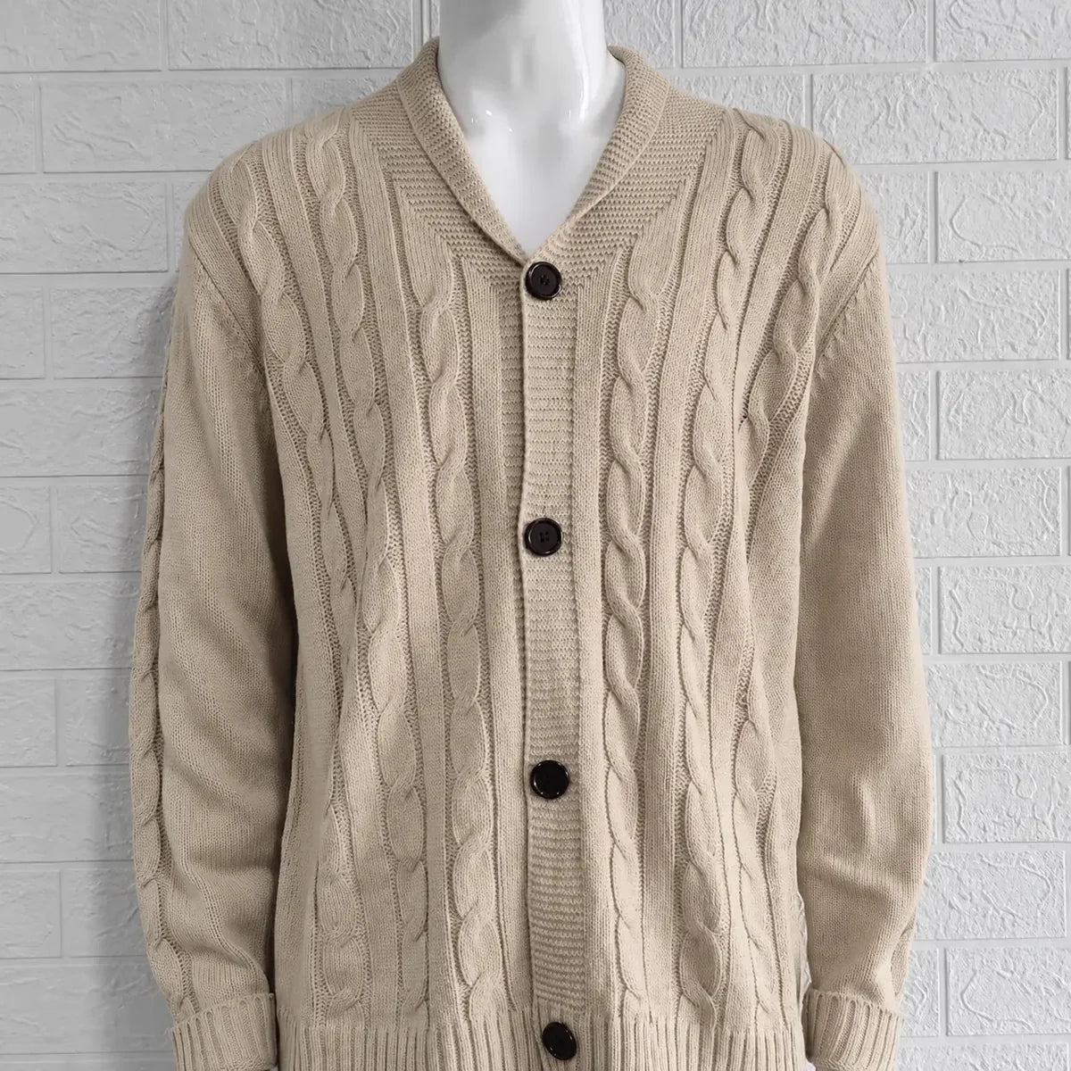 Heren Gebreid Vest met Knoopsluiting en Kabelpatroon