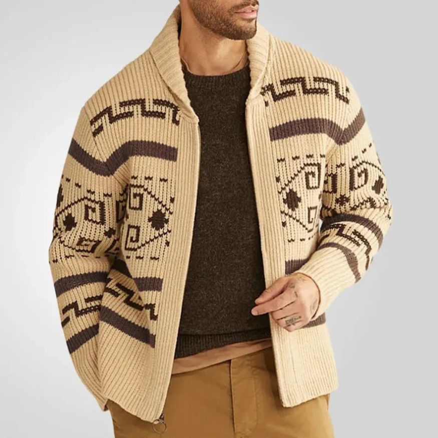 Heren Gebreid Vest met Rits en Omgeslagen Kraag