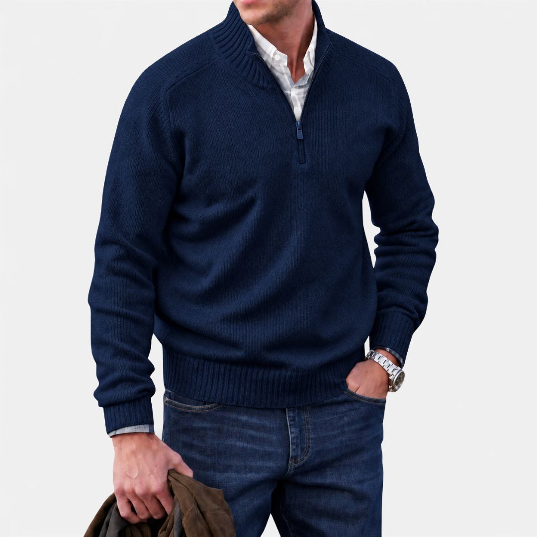 Heren Gebreide Trui met Half-Zip en Opstaande Kraag